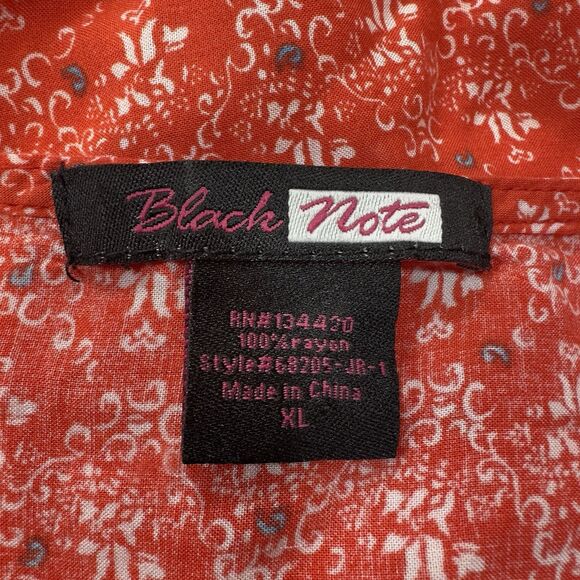 Black Note Boho Peasant Tunic Top‎ Women’s XL Orange Floral Border Print Peplum - Picture 13 of 15